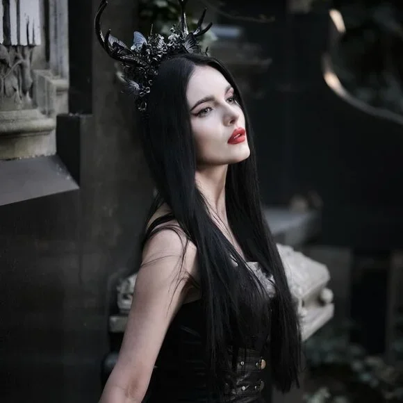 Handmade Black Deer Antlers Headband Gothic Reindeer Horns Elf Crown Dark Woodla